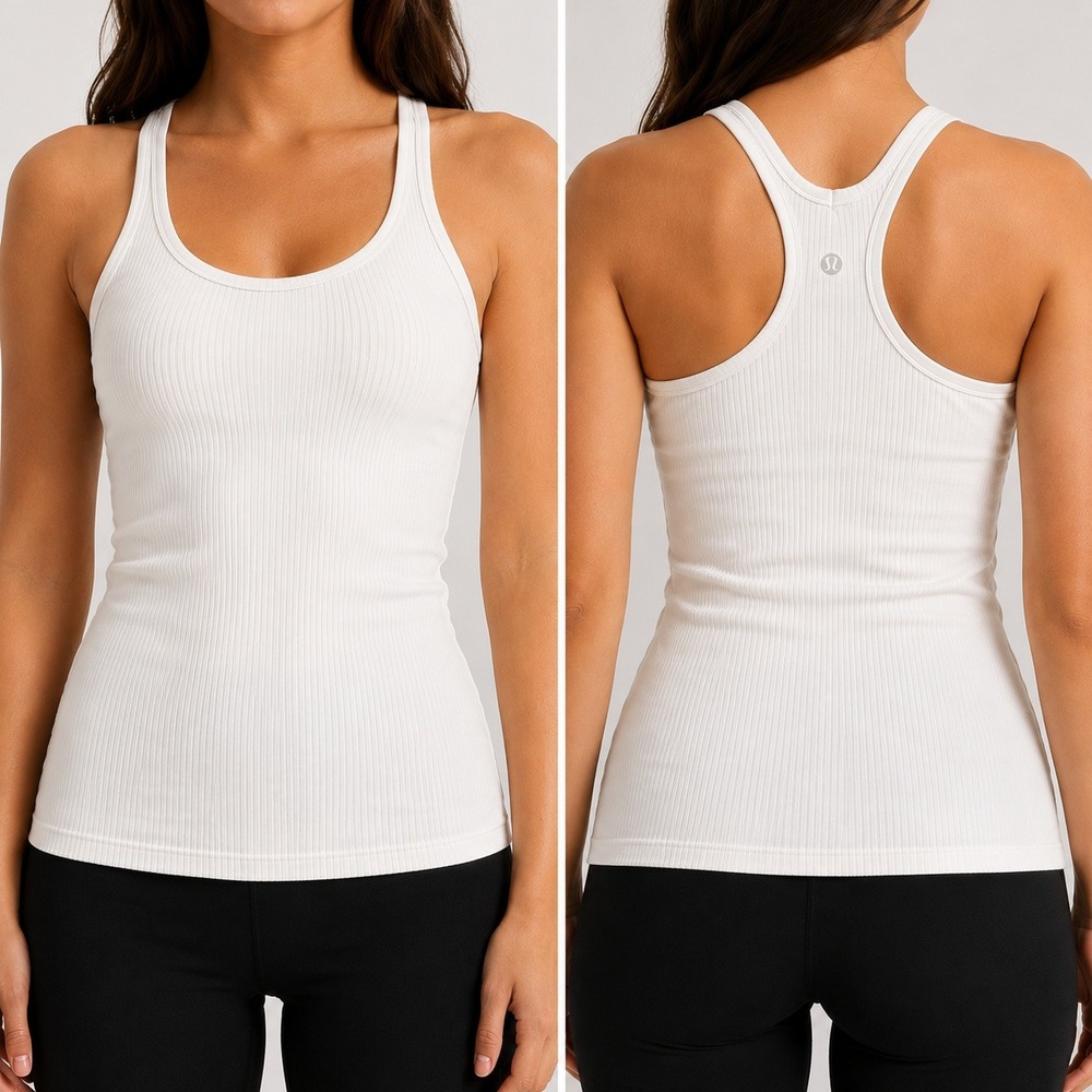 Lululemon Ebb to Street Tank Top White Ribbed Racerback Activewear Size 6